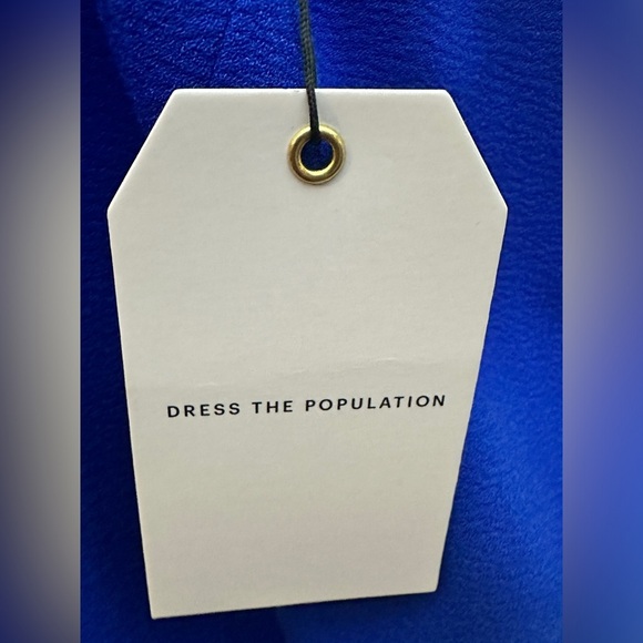 DRESS THE POPULATION Tiffany Midi Dress Large Electric Blue One Shoulder NWT - Picture 6 of 8